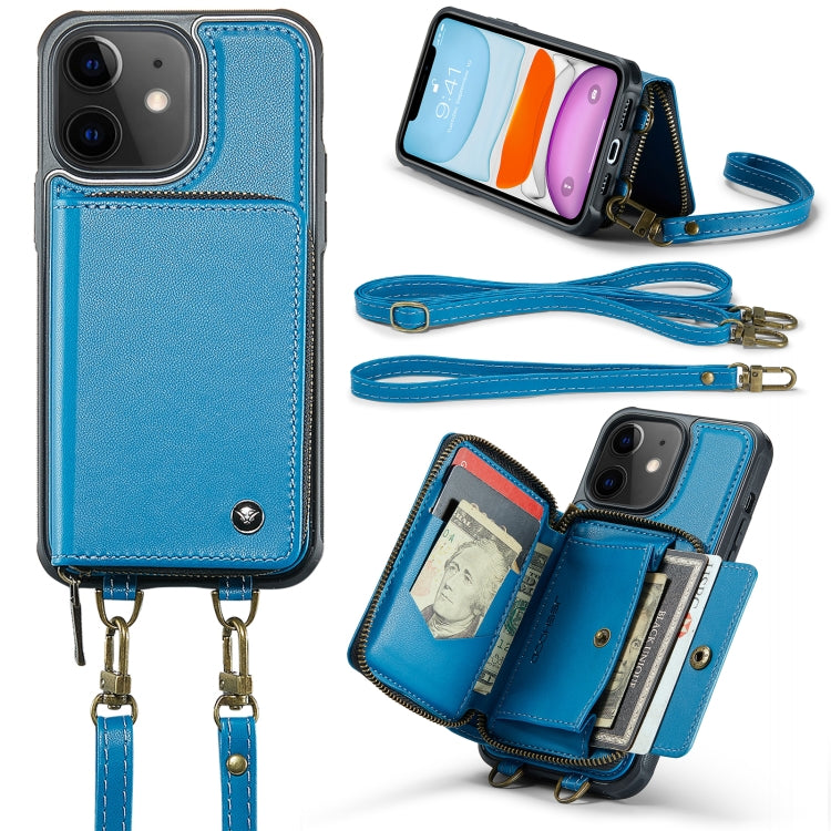 For iPhone 11 JEEHOOD C22 Series Zipper Wallet Leather Phone Case with Dual Lanyard(Blue) - iPhone 11 Cases by JEEHOOD | Online Shopping UK | buy2fix