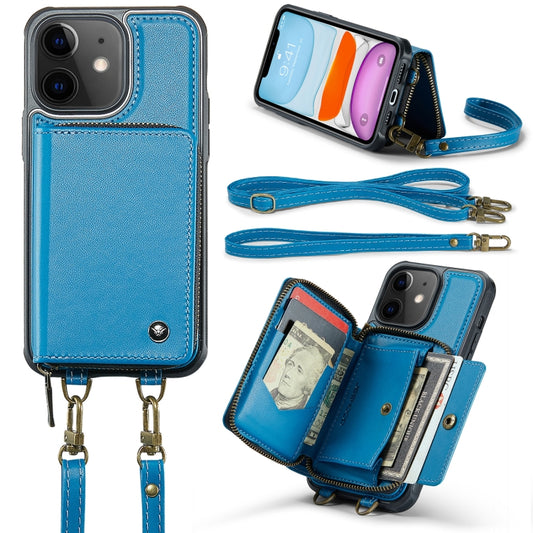 For iPhone 11 JEEHOOD C22 Series Zipper Wallet Leather Phone Case with Dual Lanyard(Blue) - iPhone 11 Cases by JEEHOOD | Online Shopping UK | buy2fix