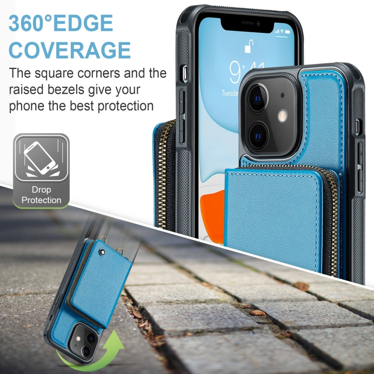 For iPhone 11 JEEHOOD C22 Series Zipper Wallet Leather Phone Case with Dual Lanyard(Blue) - iPhone 11 Cases by JEEHOOD | Online Shopping UK | buy2fix