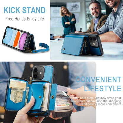 For iPhone 11 JEEHOOD C22 Series Zipper Wallet Leather Phone Case with Dual Lanyard(Blue) - iPhone 11 Cases by JEEHOOD | Online Shopping UK | buy2fix