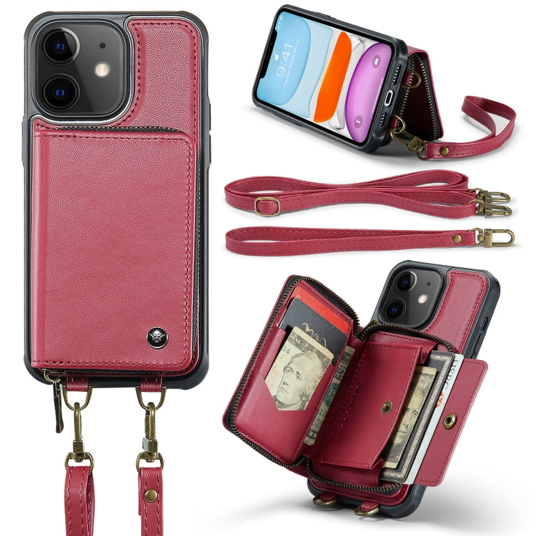 For iPhone 11 JEEHOOD C22 Series Zipper Wallet Leather Phone Case with Dual Lanyard(Red) - iPhone 11 Cases by JEEHOOD | Online Shopping UK | buy2fix
