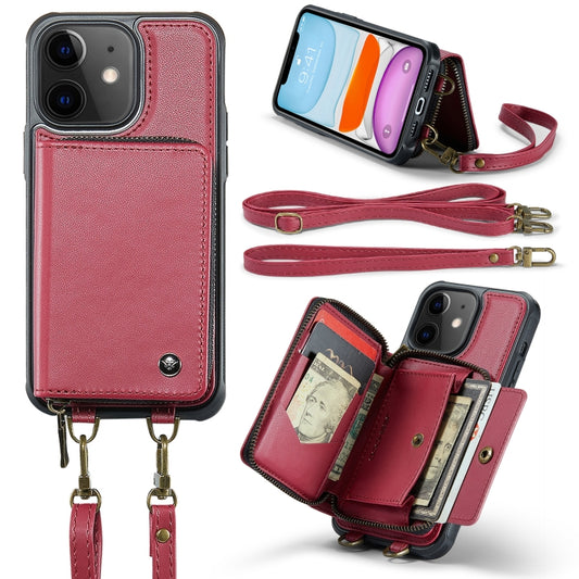 For iPhone 11 JEEHOOD C22 Series Zipper Wallet Leather Phone Case with Dual Lanyard(Red) - iPhone 11 Cases by JEEHOOD | Online Shopping UK | buy2fix