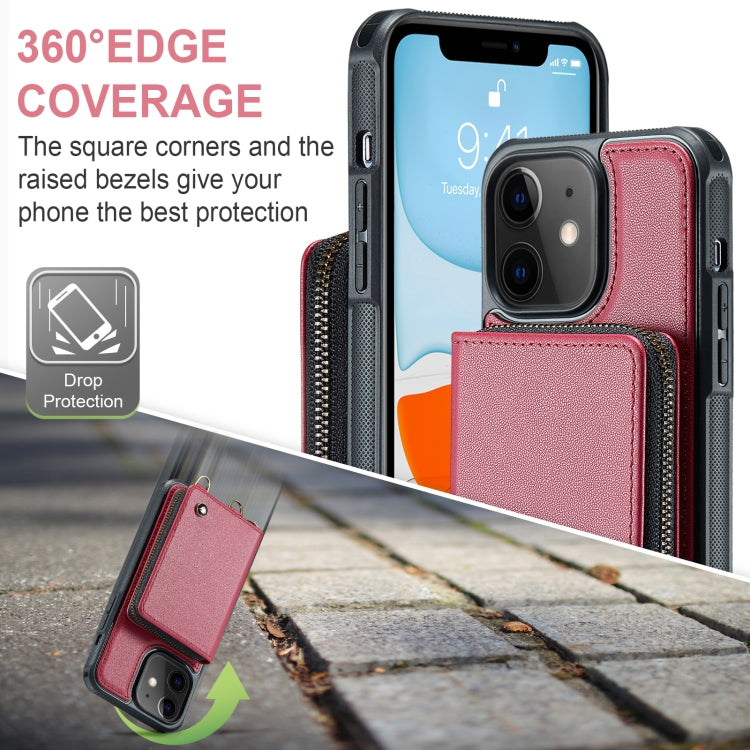 For iPhone 11 JEEHOOD C22 Series Zipper Wallet Leather Phone Case with Dual Lanyard(Red) - iPhone 11 Cases by JEEHOOD | Online Shopping UK | buy2fix