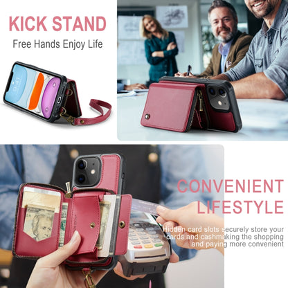 For iPhone 11 JEEHOOD C22 Series Zipper Wallet Leather Phone Case with Dual Lanyard(Red) - iPhone 11 Cases by JEEHOOD | Online Shopping UK | buy2fix