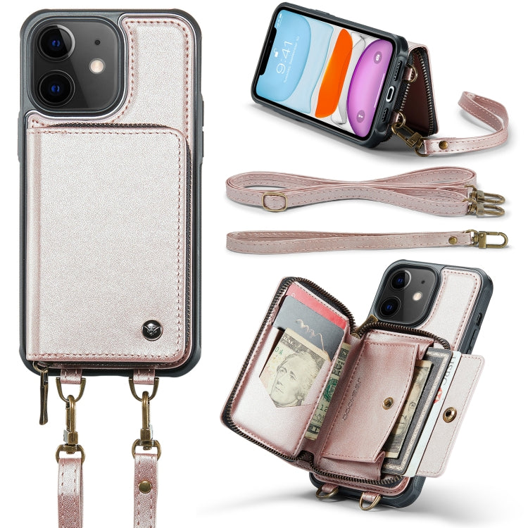 For iPhone 11 JEEHOOD C22 Series Zipper Wallet Leather Phone Case with Dual Lanyard(Rose Gold) - iPhone 11 Cases by JEEHOOD | Online Shopping UK | buy2fix