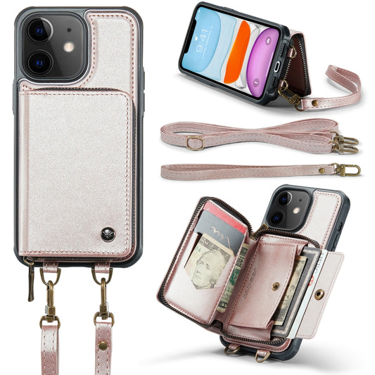 For iPhone 11 JEEHOOD C22 Series Zipper Wallet Leather Phone Case with Dual Lanyard(Rose Gold) - iPhone 11 Cases by JEEHOOD | Online Shopping UK | buy2fix