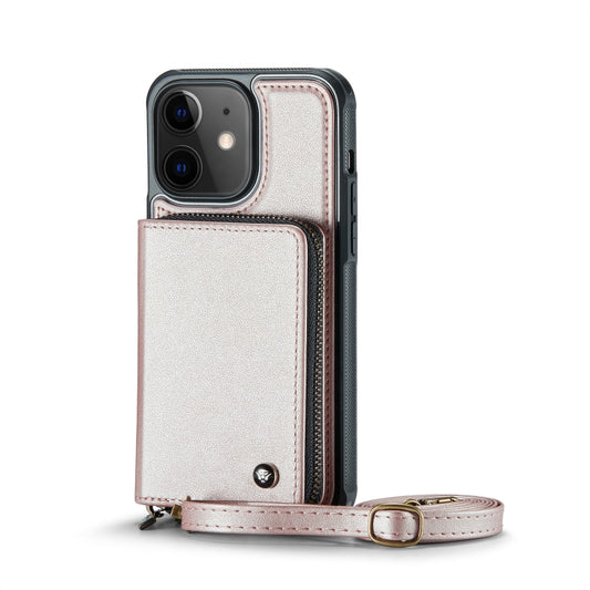 For iPhone 11 JEEHOOD C22 Series Zipper Wallet Leather Phone Case with Dual Lanyard(Rose Gold) - iPhone 11 Cases by JEEHOOD | Online Shopping UK | buy2fix