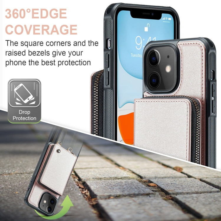 For iPhone 11 JEEHOOD C22 Series Zipper Wallet Leather Phone Case with Dual Lanyard(Rose Gold) - iPhone 11 Cases by JEEHOOD | Online Shopping UK | buy2fix