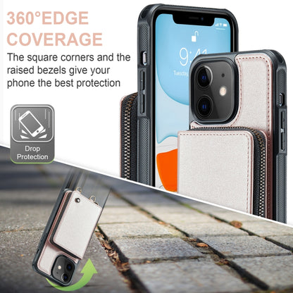 For iPhone 11 JEEHOOD C22 Series Zipper Wallet Leather Phone Case with Dual Lanyard(Rose Gold) - iPhone 11 Cases by JEEHOOD | Online Shopping UK | buy2fix