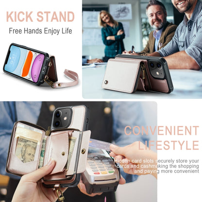 For iPhone 11 JEEHOOD C22 Series Zipper Wallet Leather Phone Case with Dual Lanyard(Rose Gold) - iPhone 11 Cases by JEEHOOD | Online Shopping UK | buy2fix