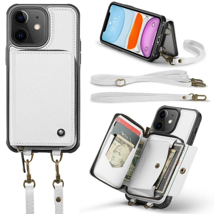 For iPhone 11 JEEHOOD C22 Series Zipper Wallet Leather Phone Case with Dual Lanyard(White) - iPhone 11 Cases by JEEHOOD | Online Shopping UK | buy2fix