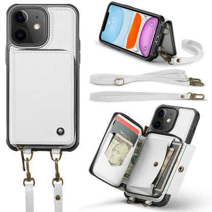 For iPhone 11 JEEHOOD C22 Series Zipper Wallet Leather Phone Case with Dual Lanyard(White) - iPhone 11 Cases by JEEHOOD | Online Shopping UK | buy2fix