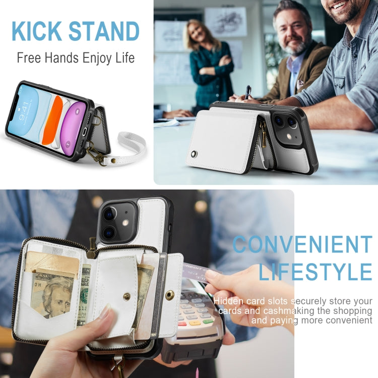 For iPhone 11 JEEHOOD C22 Series Zipper Wallet Leather Phone Case with Dual Lanyard(White) - iPhone 11 Cases by JEEHOOD | Online Shopping UK | buy2fix