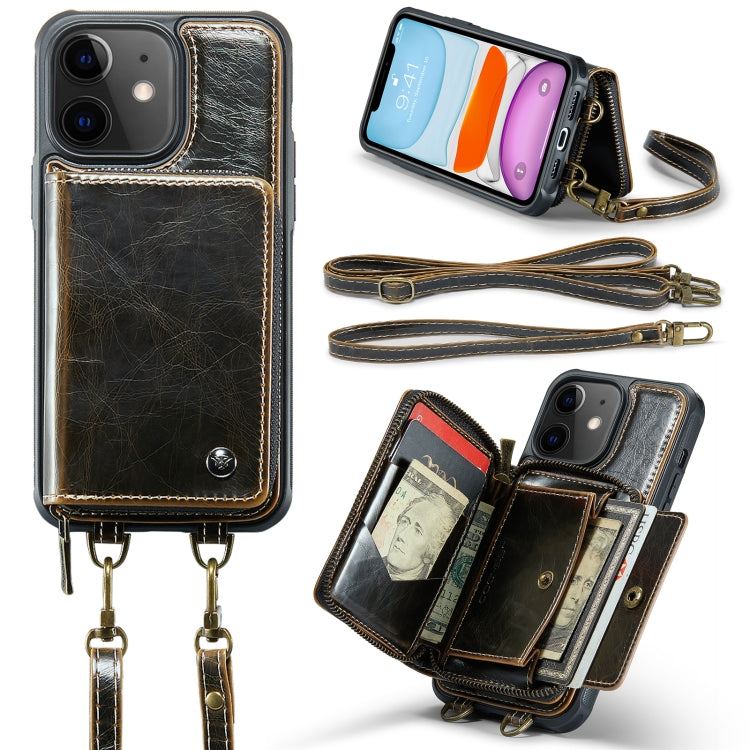 For iPhone 11 JEEHOOD C22 Series Zipper Wallet Leather Phone Case with Dual Lanyard(Coffee) - iPhone 11 Cases by JEEHOOD | Online Shopping UK | buy2fix
