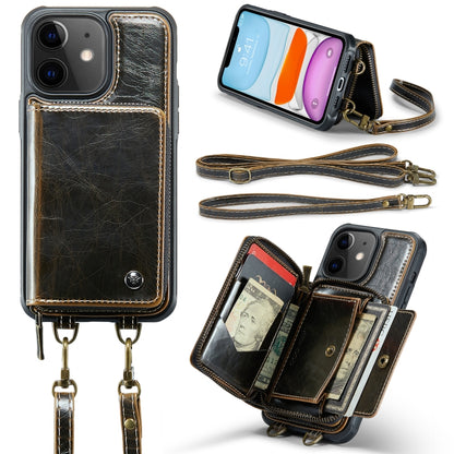 For iPhone 11 JEEHOOD C22 Series Zipper Wallet Leather Phone Case with Dual Lanyard(Coffee) - iPhone 11 Cases by JEEHOOD | Online Shopping UK | buy2fix