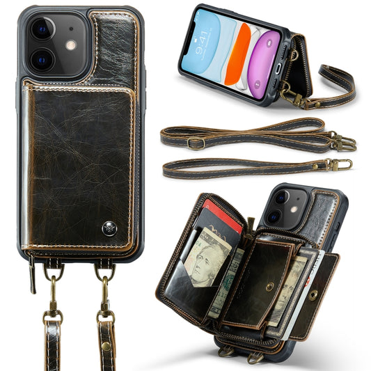 For iPhone 11 JEEHOOD C22 Series Zipper Wallet Leather Phone Case with Dual Lanyard(Coffee) - iPhone 11 Cases by JEEHOOD | Online Shopping UK | buy2fix