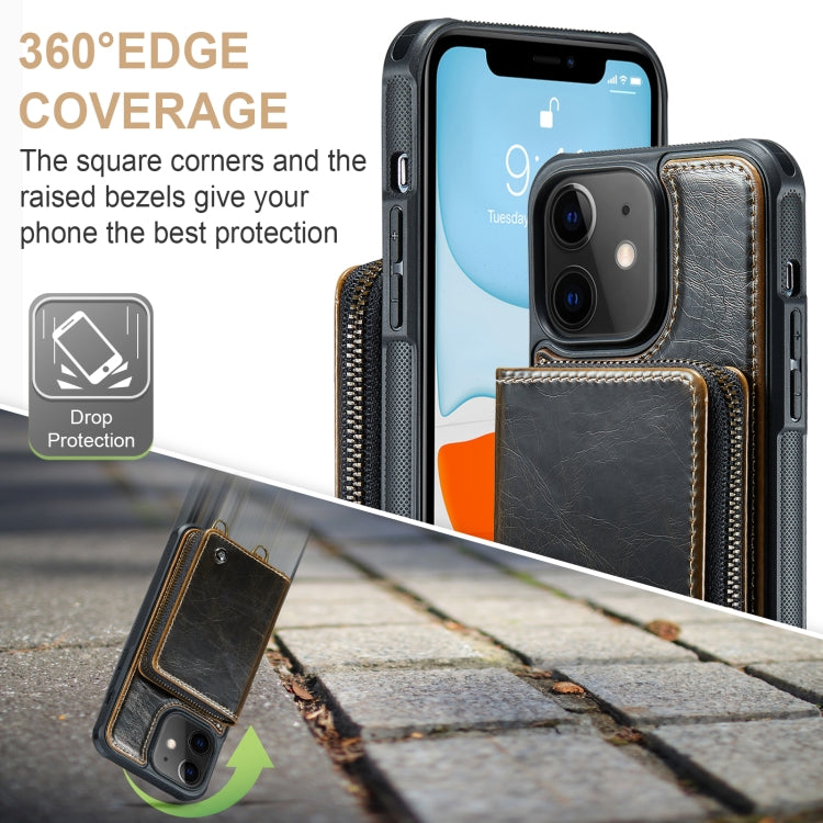 For iPhone 11 JEEHOOD C22 Series Zipper Wallet Leather Phone Case with Dual Lanyard(Coffee) - iPhone 11 Cases by JEEHOOD | Online Shopping UK | buy2fix