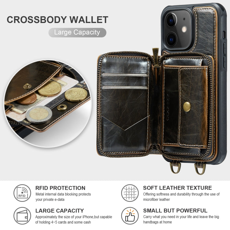 For iPhone 11 JEEHOOD C22 Series Zipper Wallet Leather Phone Case with Dual Lanyard(Coffee) - iPhone 11 Cases by JEEHOOD | Online Shopping UK | buy2fix