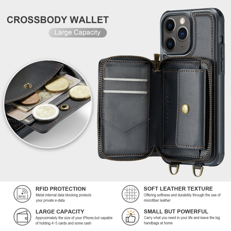 For iPhone 11 Pro JEEHOOD C22 Series Zipper Wallet Leather Phone Case with Dual Lanyard(Black) - iPhone 11 Pro Cases by JEEHOOD | Online Shopping UK | buy2fix