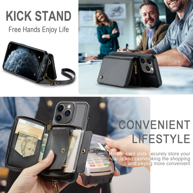 For iPhone 11 Pro JEEHOOD C22 Series Zipper Wallet Leather Phone Case with Dual Lanyard(Black) - iPhone 11 Pro Cases by JEEHOOD | Online Shopping UK | buy2fix