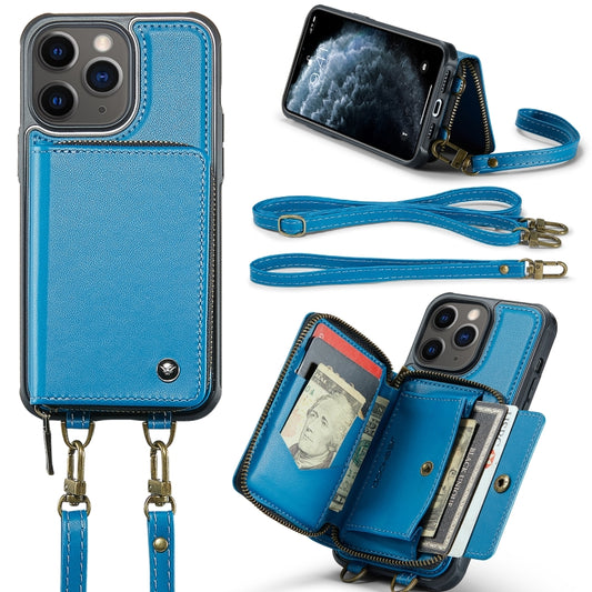 For iPhone 11 Pro JEEHOOD C22 Series Zipper Wallet Leather Phone Case with Dual Lanyard(Blue) - iPhone 11 Pro Cases by JEEHOOD | Online Shopping UK | buy2fix