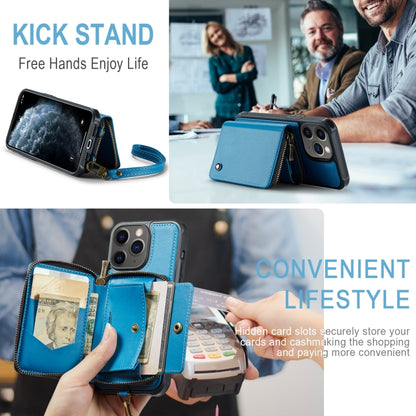 For iPhone 11 Pro JEEHOOD C22 Series Zipper Wallet Leather Phone Case with Dual Lanyard(Blue) - iPhone 11 Pro Cases by JEEHOOD | Online Shopping UK | buy2fix