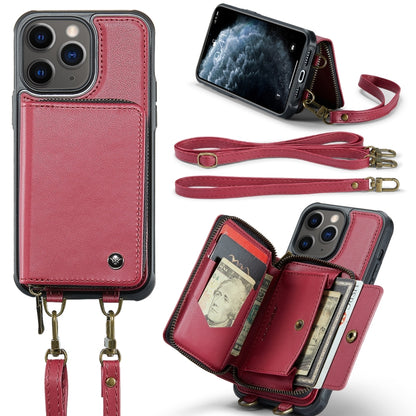 For iPhone 11 Pro JEEHOOD C22 Series Zipper Wallet Leather Phone Case with Dual Lanyard(Red) - iPhone 11 Pro Cases by JEEHOOD | Online Shopping UK | buy2fix