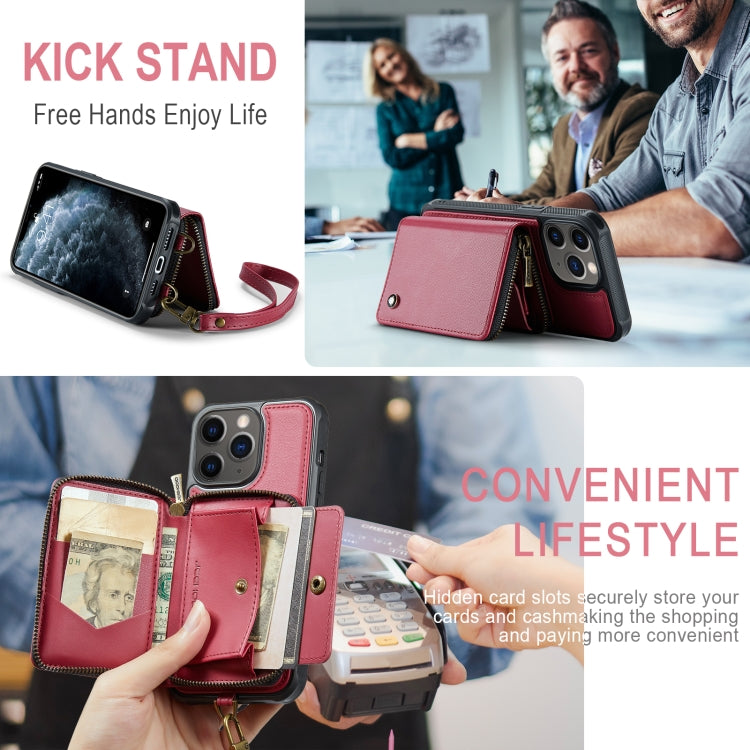 For iPhone 11 Pro JEEHOOD C22 Series Zipper Wallet Leather Phone Case with Dual Lanyard(Red) - iPhone 11 Pro Cases by JEEHOOD | Online Shopping UK | buy2fix