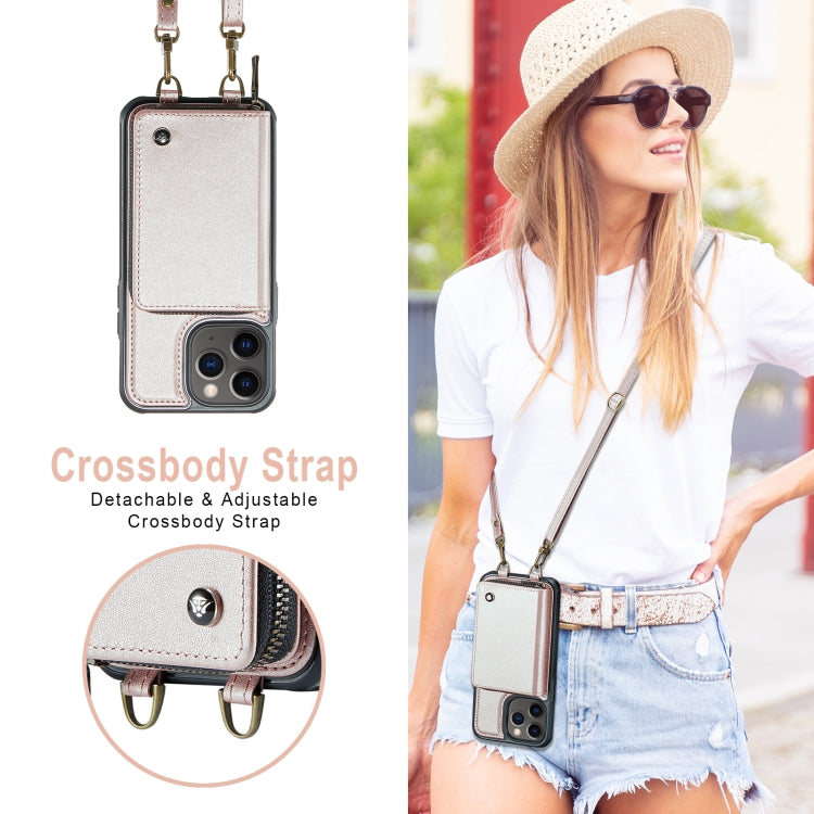 For iPhone 11 Pro JEEHOOD C22 Series Zipper Wallet Leather Phone Case with Dual Lanyard(Rose Gold) - iPhone 11 Pro Cases by JEEHOOD | Online Shopping UK | buy2fix