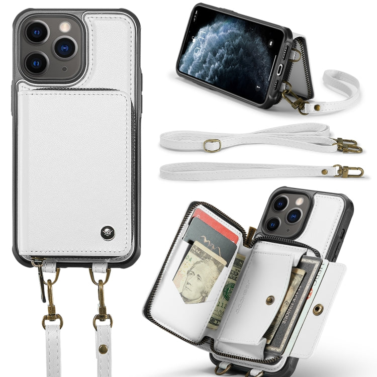 For iPhone 11 Pro JEEHOOD C22 Series Zipper Wallet Leather Phone Case with Dual Lanyard(White) - iPhone 11 Pro Cases by JEEHOOD | Online Shopping UK | buy2fix