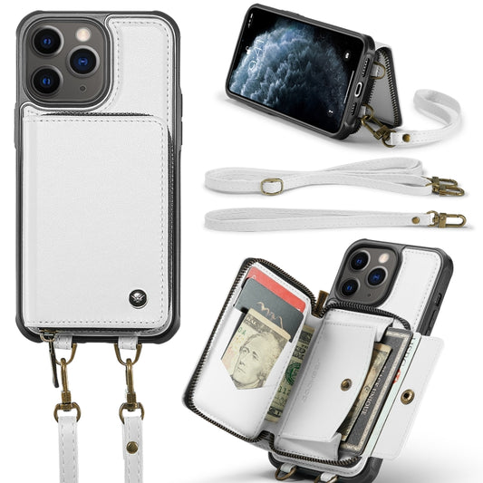 For iPhone 11 Pro JEEHOOD C22 Series Zipper Wallet Leather Phone Case with Dual Lanyard(White) - iPhone 11 Pro Cases by JEEHOOD | Online Shopping UK | buy2fix
