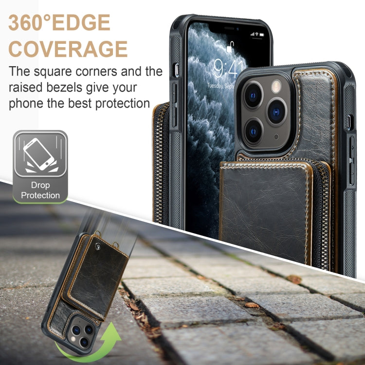 For iPhone 11 Pro JEEHOOD C22 Series Zipper Wallet Leather Phone Case with Dual Lanyard(Coffee) - iPhone 11 Pro Cases by JEEHOOD | Online Shopping UK | buy2fix