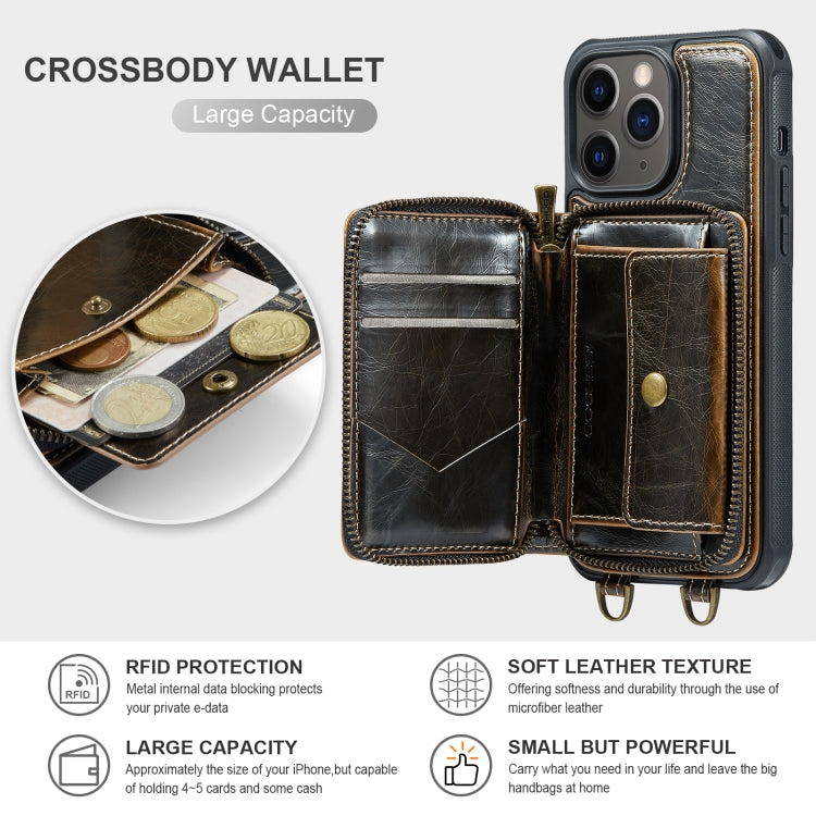 For iPhone 11 Pro JEEHOOD C22 Series Zipper Wallet Leather Phone Case with Dual Lanyard(Coffee) - iPhone 11 Pro Cases by JEEHOOD | Online Shopping UK | buy2fix