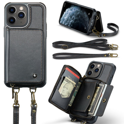 For iPhone 11 Pro Max JEEHOOD C22 Series Zipper Wallet Leather Phone Case with Dual Lanyard(Black) - iPhone 11 Pro Max Cases by JEEHOOD | Online Shopping UK | buy2fix