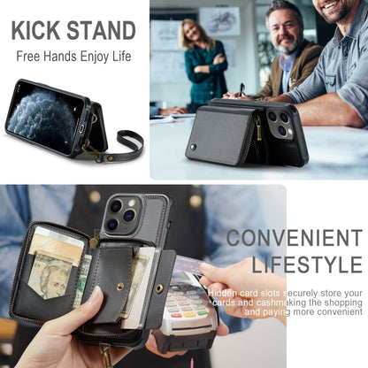 For iPhone 11 Pro Max JEEHOOD C22 Series Zipper Wallet Leather Phone Case with Dual Lanyard(Black) - iPhone 11 Pro Max Cases by JEEHOOD | Online Shopping UK | buy2fix