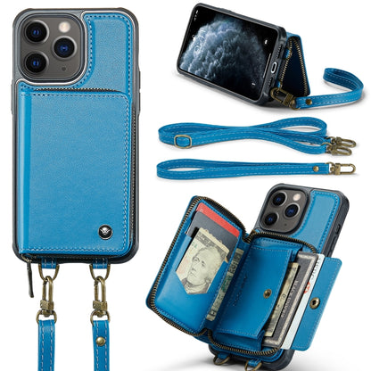 For iPhone 11 Pro Max JEEHOOD C22 Series Zipper Wallet Leather Phone Case with Dual Lanyard(Blue) - iPhone 11 Pro Max Cases by JEEHOOD | Online Shopping UK | buy2fix