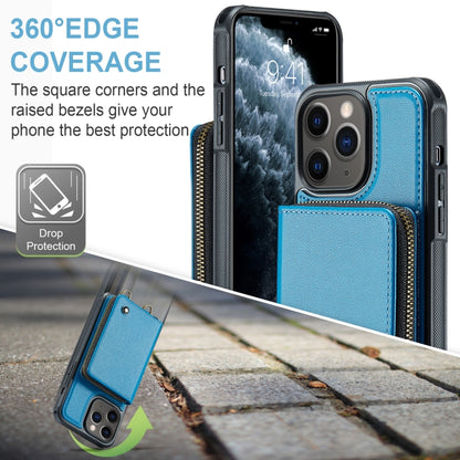 For iPhone 11 Pro Max JEEHOOD C22 Series Zipper Wallet Leather Phone Case with Dual Lanyard(Blue) - iPhone 11 Pro Max Cases by JEEHOOD | Online Shopping UK | buy2fix