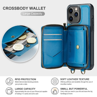 For iPhone 11 Pro Max JEEHOOD C22 Series Zipper Wallet Leather Phone Case with Dual Lanyard(Blue) - iPhone 11 Pro Max Cases by JEEHOOD | Online Shopping UK | buy2fix
