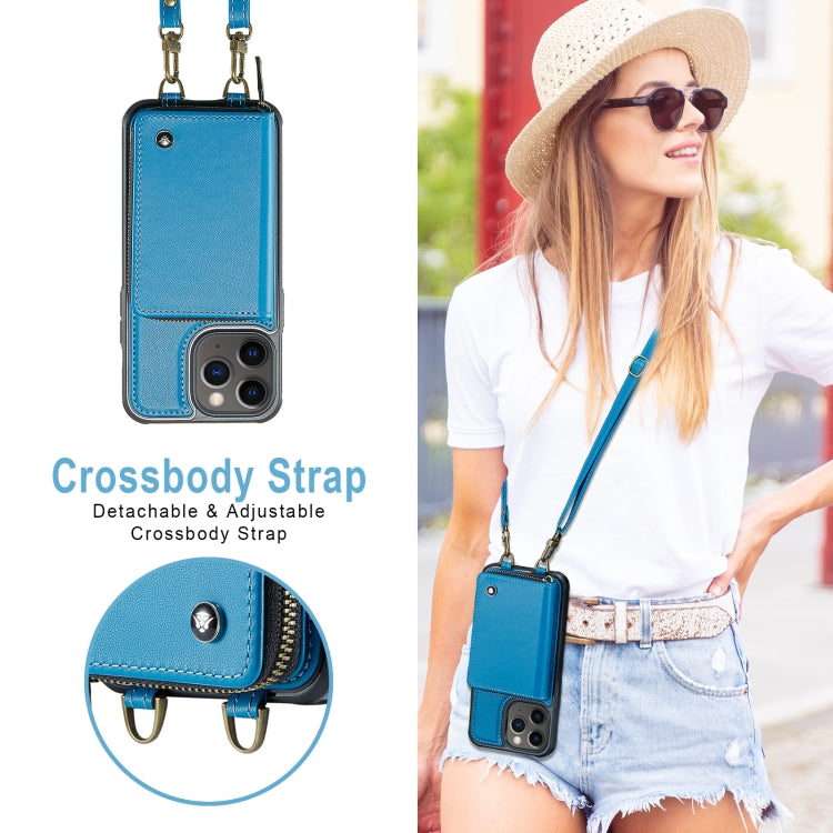 For iPhone 11 Pro Max JEEHOOD C22 Series Zipper Wallet Leather Phone Case with Dual Lanyard(Blue) - iPhone 11 Pro Max Cases by JEEHOOD | Online Shopping UK | buy2fix