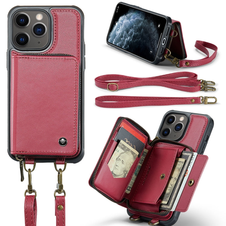 For iPhone 11 Pro Max JEEHOOD C22 Series Zipper Wallet Leather Phone Case with Dual Lanyard(Red) - iPhone 11 Pro Max Cases by JEEHOOD | Online Shopping UK | buy2fix