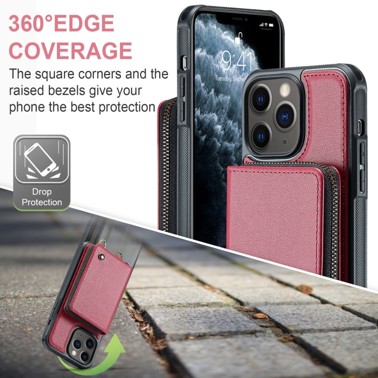 For iPhone 11 Pro Max JEEHOOD C22 Series Zipper Wallet Leather Phone Case with Dual Lanyard(Red) - iPhone 11 Pro Max Cases by JEEHOOD | Online Shopping UK | buy2fix