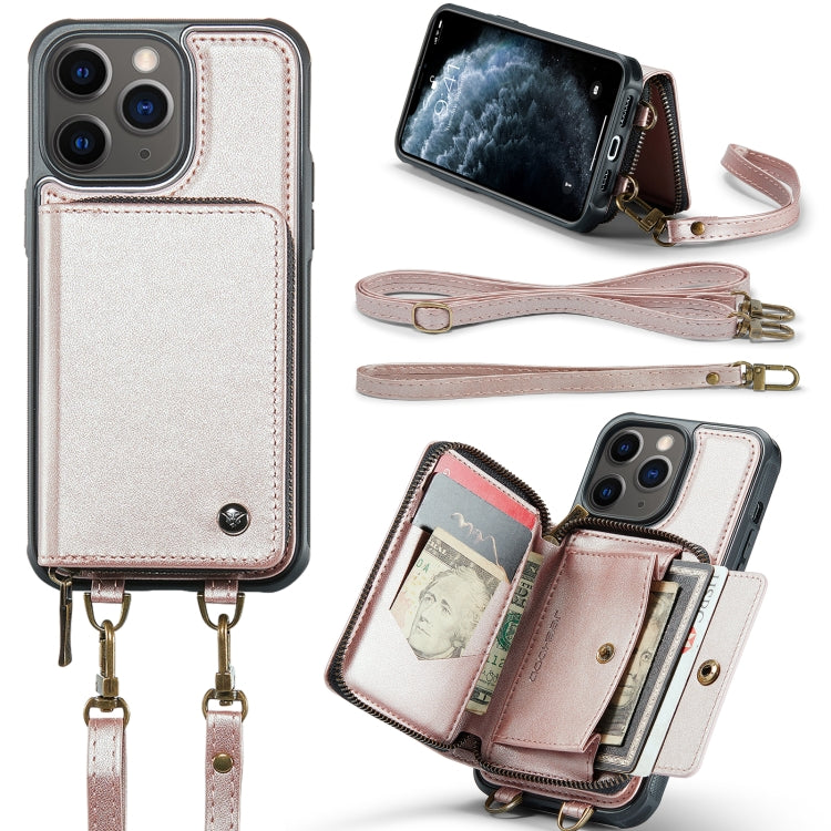 For iPhone 11 Pro Max JEEHOOD C22 Series Zipper Wallet Leather Phone Case with Dual Lanyard(Rose Gold) - iPhone 11 Pro Max Cases by JEEHOOD | Online Shopping UK | buy2fix