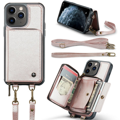 For iPhone 11 Pro Max JEEHOOD C22 Series Zipper Wallet Leather Phone Case with Dual Lanyard(Rose Gold) - iPhone 11 Pro Max Cases by JEEHOOD | Online Shopping UK | buy2fix