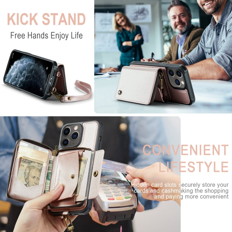 For iPhone 11 Pro Max JEEHOOD C22 Series Zipper Wallet Leather Phone Case with Dual Lanyard(Rose Gold) - iPhone 11 Pro Max Cases by JEEHOOD | Online Shopping UK | buy2fix