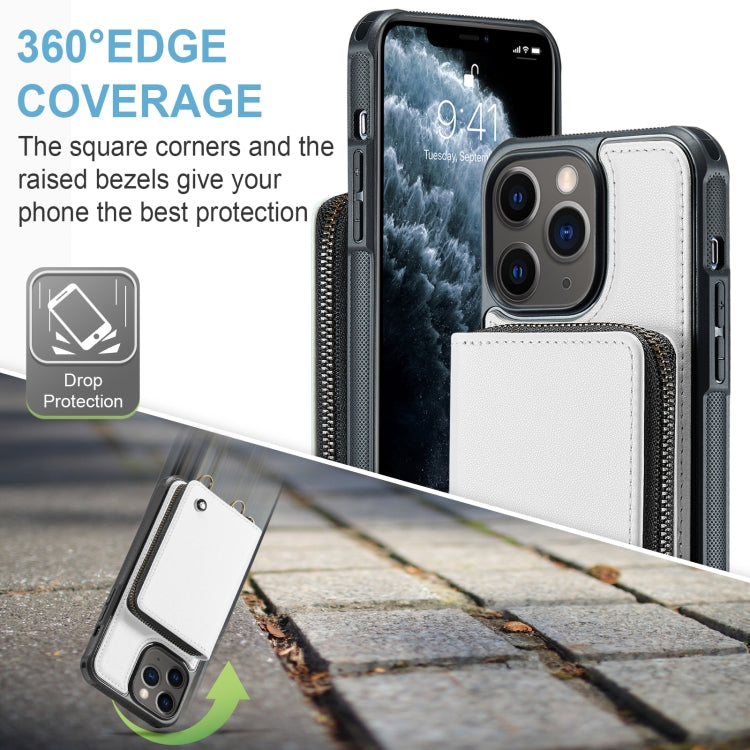 For iPhone 11 Pro Max JEEHOOD C22 Series Zipper Wallet Leather Phone Case with Dual Lanyard(White) - iPhone 11 Pro Max Cases by JEEHOOD | Online Shopping UK | buy2fix