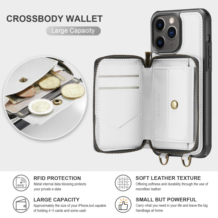 For iPhone 11 Pro Max JEEHOOD C22 Series Zipper Wallet Leather Phone Case with Dual Lanyard(White) - iPhone 11 Pro Max Cases by JEEHOOD | Online Shopping UK | buy2fix