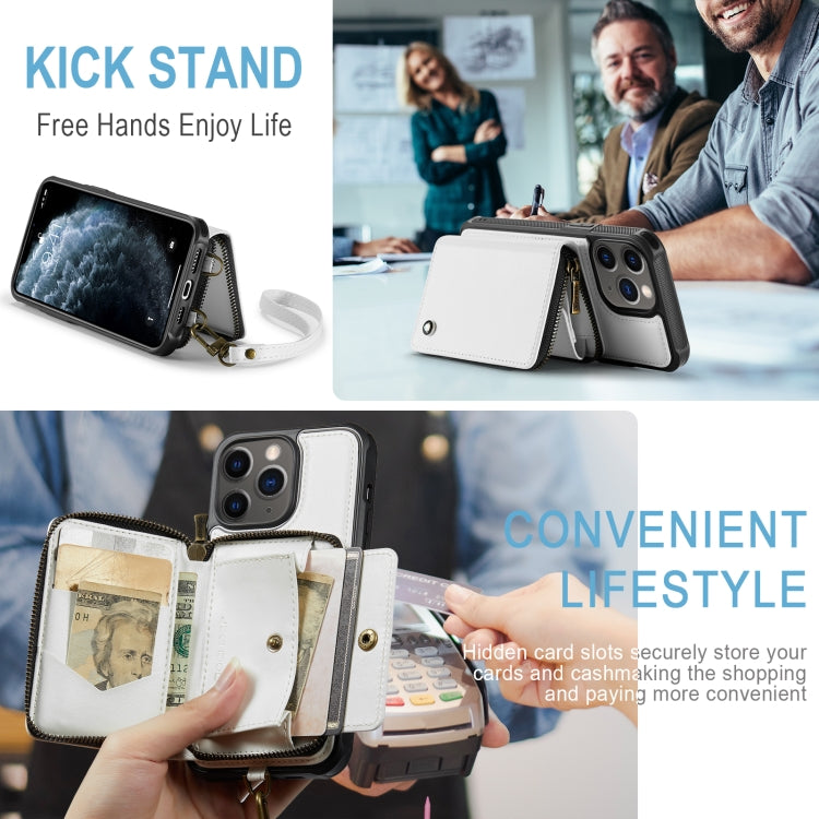 For iPhone 11 Pro Max JEEHOOD C22 Series Zipper Wallet Leather Phone Case with Dual Lanyard(White) - iPhone 11 Pro Max Cases by JEEHOOD | Online Shopping UK | buy2fix