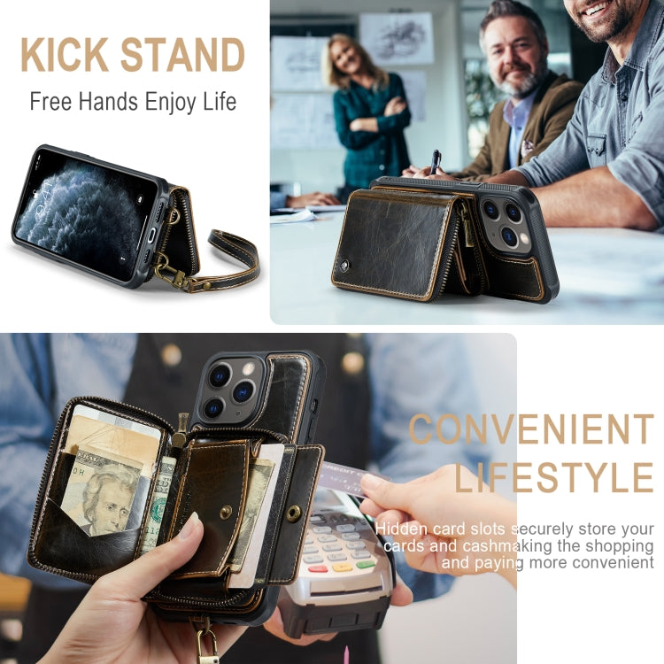 For iPhone 11 Pro Max JEEHOOD C22 Series Zipper Wallet Leather Phone Case with Dual Lanyard(Coffee) - iPhone 11 Pro Max Cases by JEEHOOD | Online Shopping UK | buy2fix