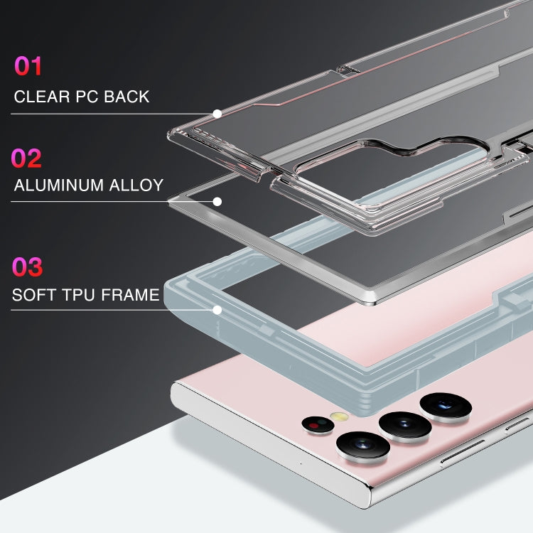 For Samsung Galaxy S22 Ultra 5G iPAKY Thunder Series Aluminum Frame + TPU Bumper + Clear PC Shockproof Phone Case(Grey) - Galaxy S22 Ultra 5G Cases by iPAKY | Online Shopping UK | buy2fix