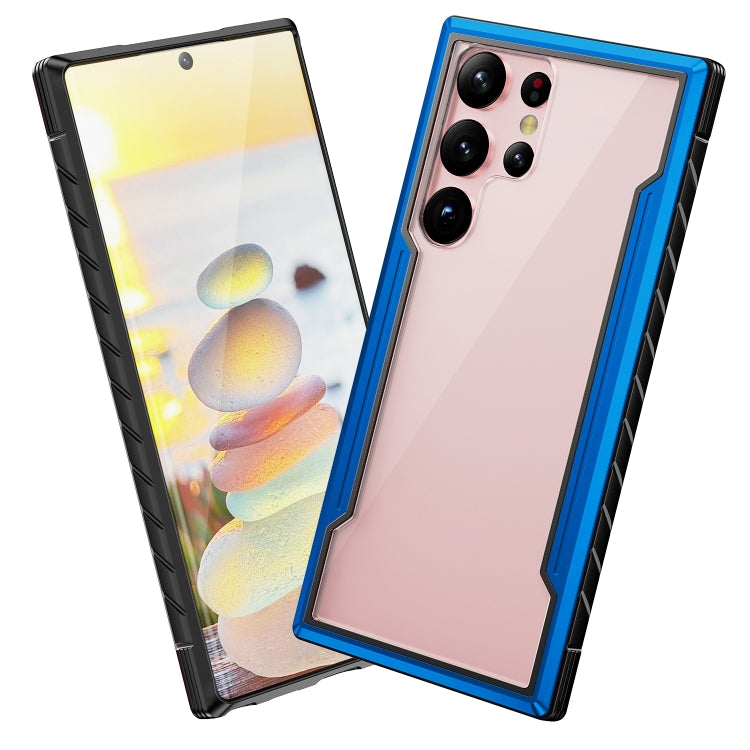 For Samsung Galaxy S22 Ultra 5G iPAKY Thunder Series Aluminum Frame + TPU Bumper + Clear PC Shockproof Phone Case(Blue) - Galaxy S22 Ultra 5G Cases by iPAKY | Online Shopping UK | buy2fix